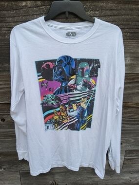 Star Wars White Retro Long Sleeve Shirt Size Medium